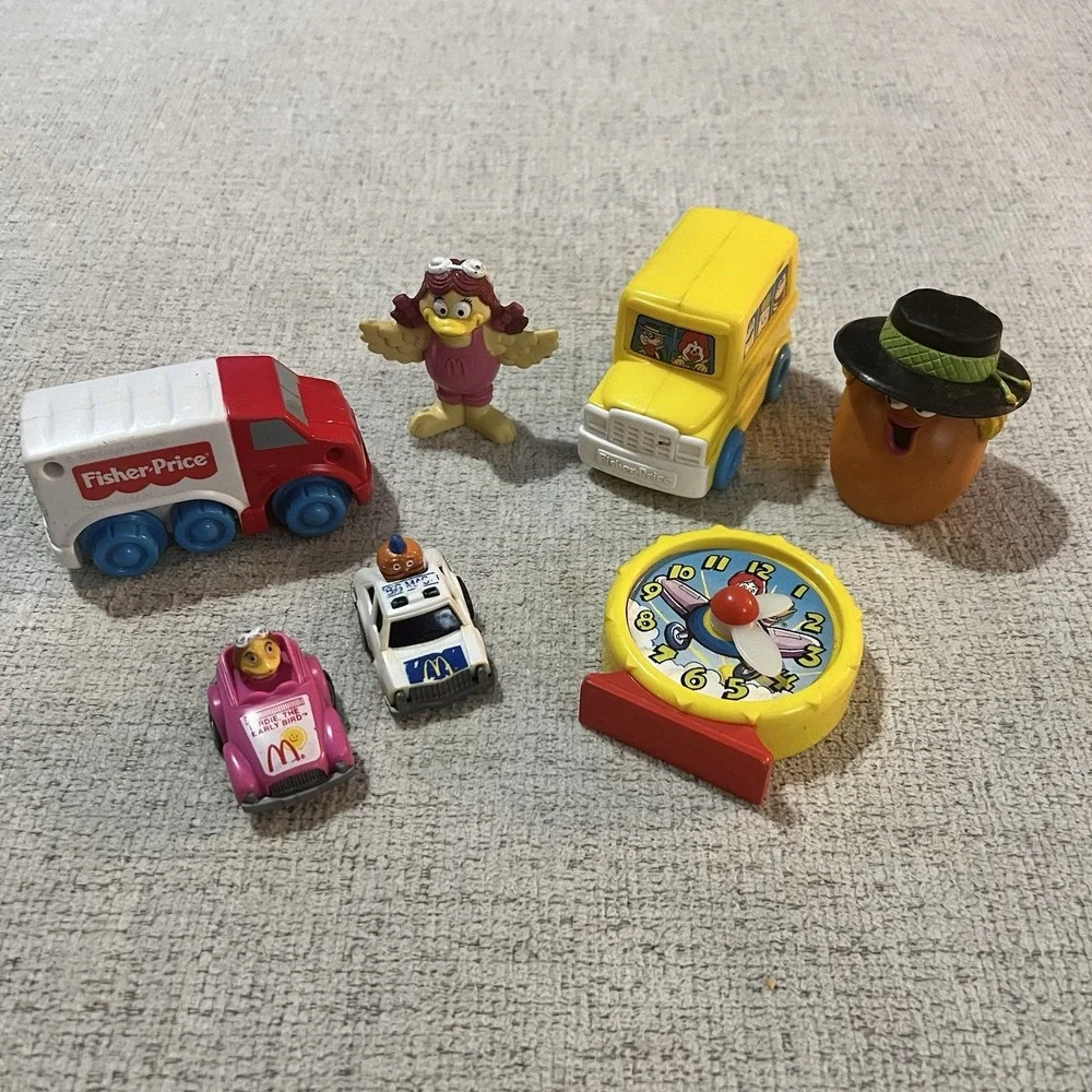 McDonald's Toys Fisher Price Bus Truck; Fast Macs Cars, McNugget + Vintage 1990s